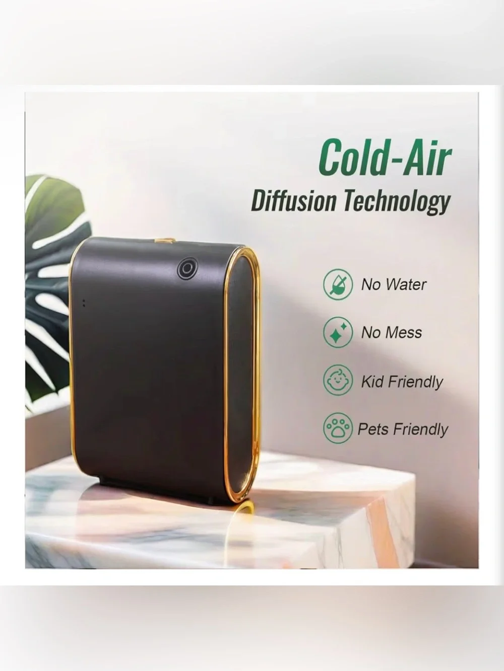 Intelligent Waterless Essential Oil Diffuser with WiFi- Black and Gold